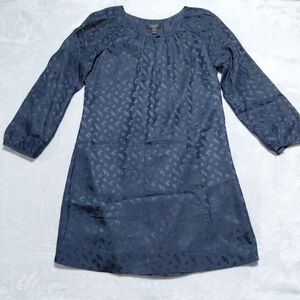 J. Crew 100% Silk Navy Blue Long Sleeve Tonal Paisley Dress Fully Lined Size 2